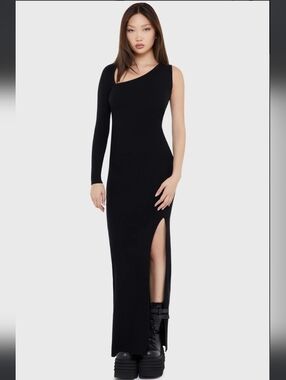 Killstar Asymmetric One-Shoulder Black Maxi Dress
